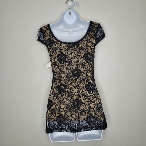 Vintage Wet Seal black tan lace whimsigoth witchy grunge going out top size med - Picture 2 of 6